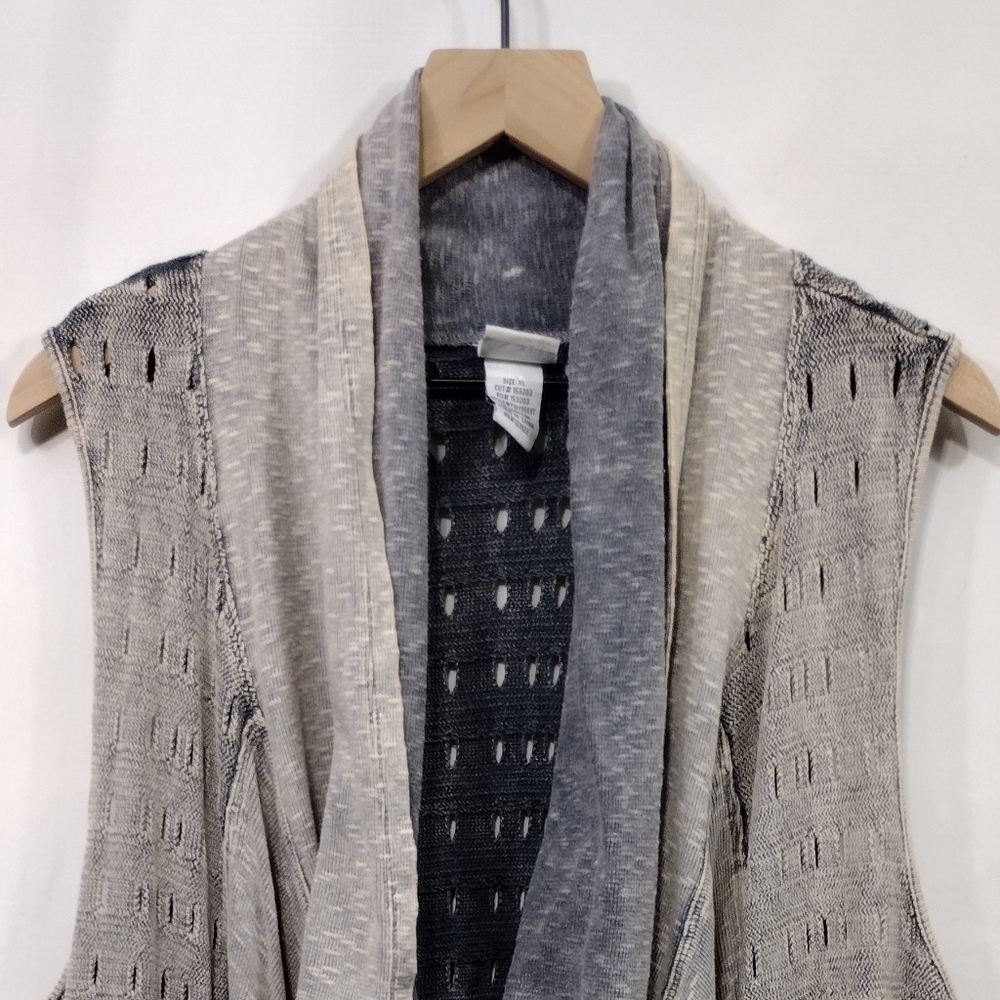 Mind Set By XCVI Pointelle-knit Cardigan Vest Women's XL Tan Gray Boho Retro Y2K - Picture 2 of 6